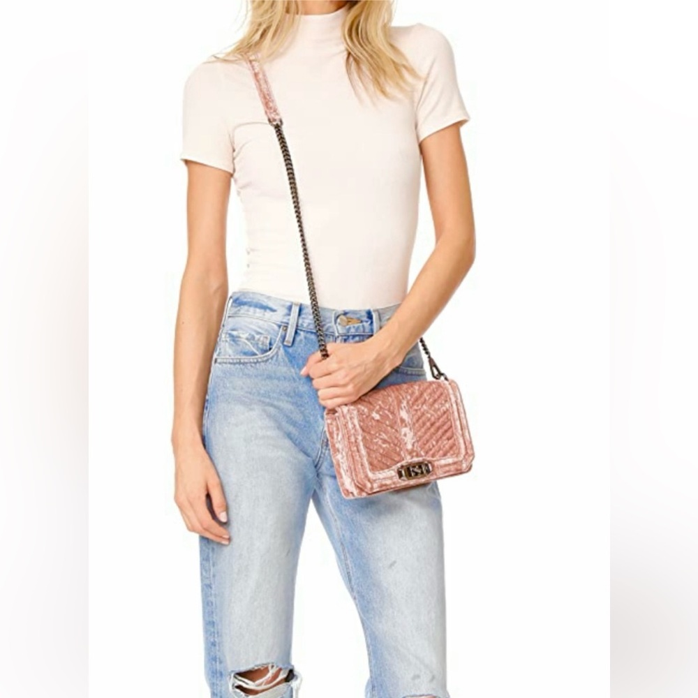 Rebeca Minkoff “small love” pink velvet crossbody bag-dusty rose! 8” x 6”
